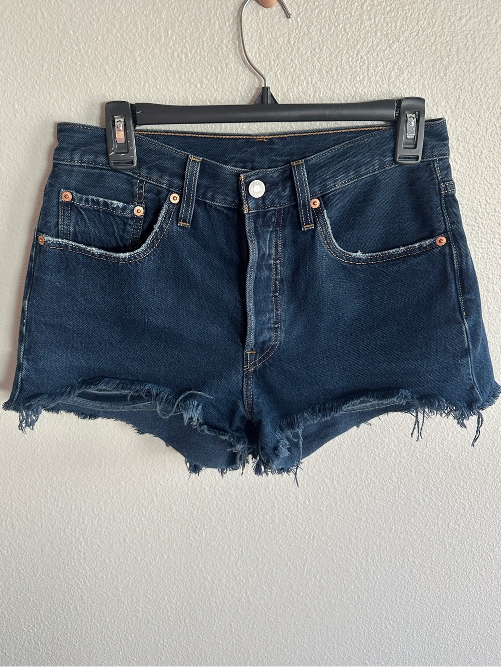 Levi’s 501 Dark Blue Denim Cutoff Shorts High Waist Button Fly Women's